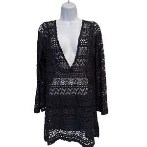 Jones New York Black Lace Swimsuit Cover-Up Tunic Dress Women's S EUC